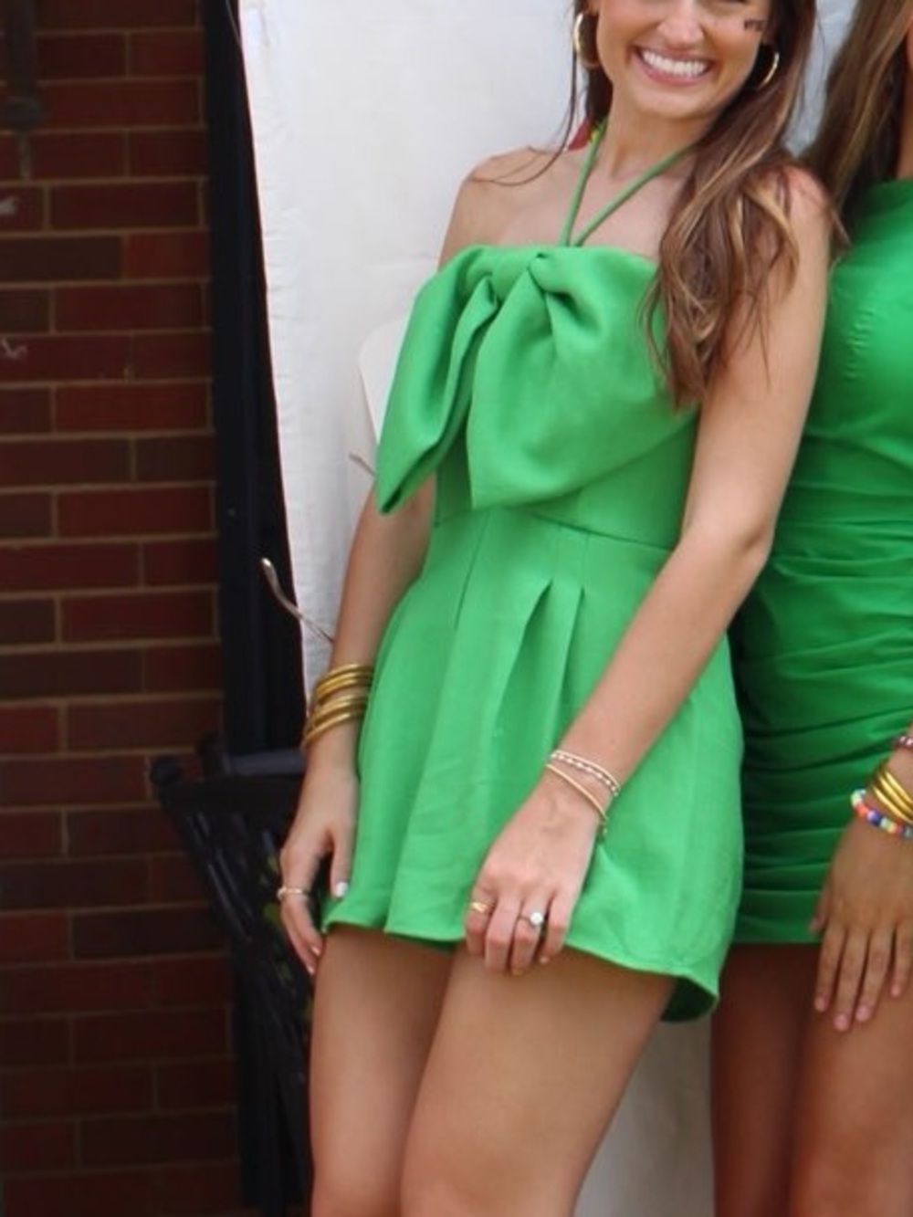 glam Green romper with bow Detail